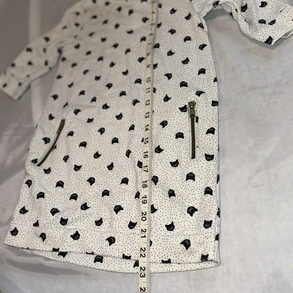 Old Navy Black White Kitty Cats Sweatshirt Dress W/Zippers‎ Girls 5T